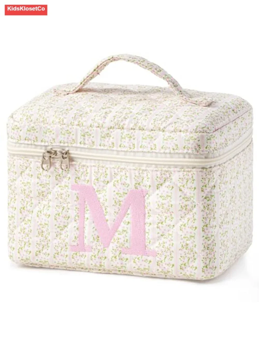 Quilted Cotton Personalized Initial Makeup Bag